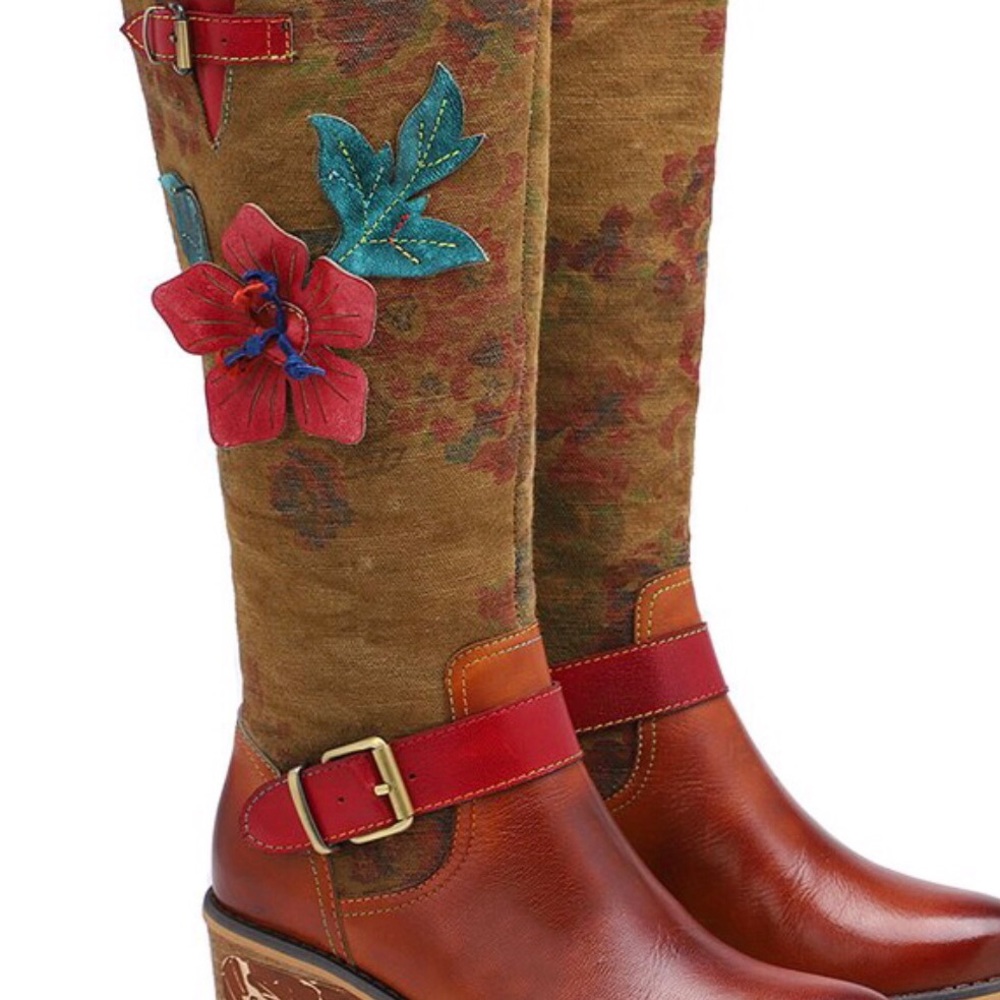 Leather Floral Boot Sz 41
